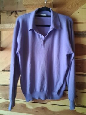 Mens Gran Sasso Cashmere, Silk, Wool Lilac Pullover Polo Sweater